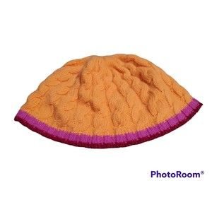 Drake's Made In Scotland Orange & Pink 75% Lambswool 25% Angora Beanie One Size